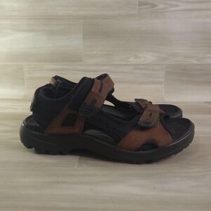 ECCO Sandals Mens Size 10.5 Brown Leather Sport Hiking Hook & Loop Trail